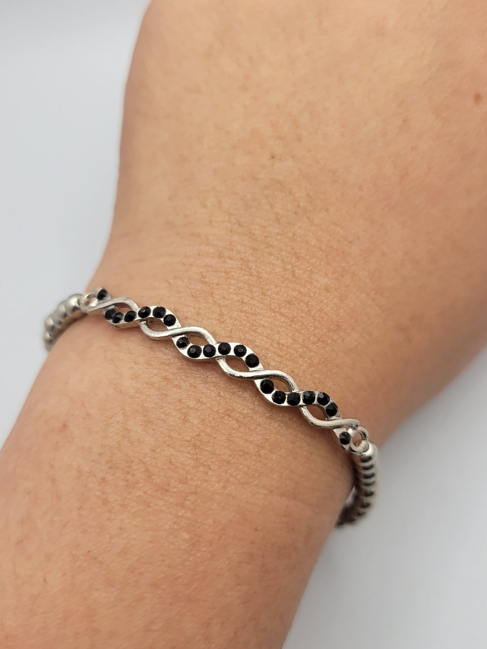Silver-tone Black Stone Twist Bracelet - Women Jewelry
